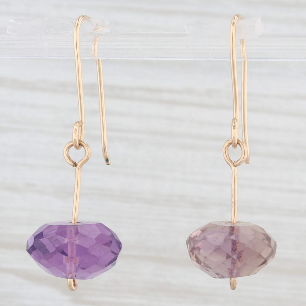 Light Gray Amethyst Smoky Quartz Bead Dangle Earrings Gold Filled Hook Posts Mismatched