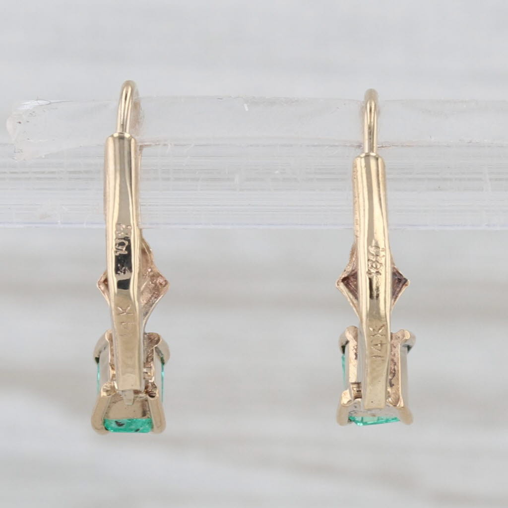 0.40ctw Emerald Cut Emerald Drop Earrings 14k Yellow Gold Lever Backs