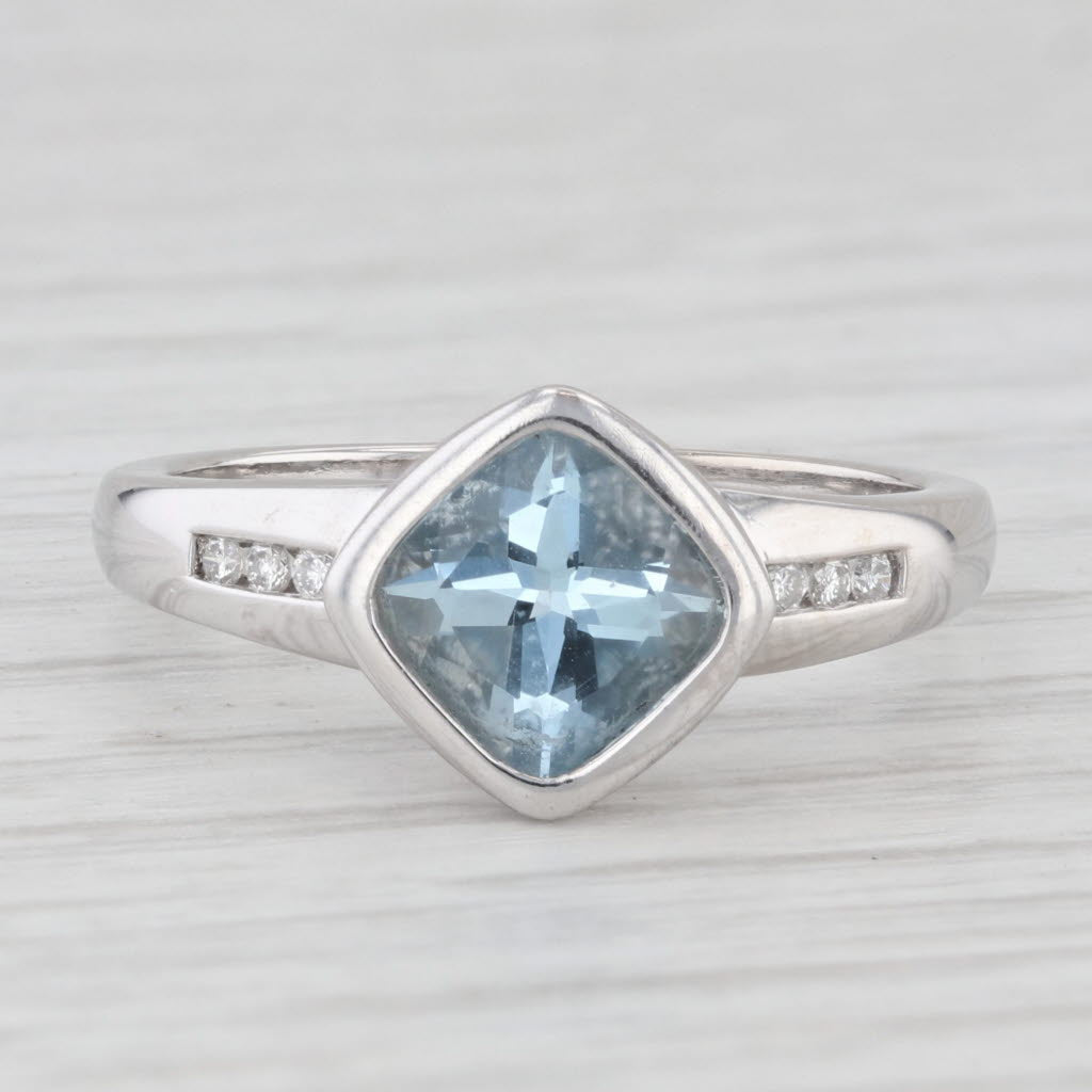 Light Gray 1.64ctw Aquamarine Diamond Ring 14k White Gold Size 7 Engagement