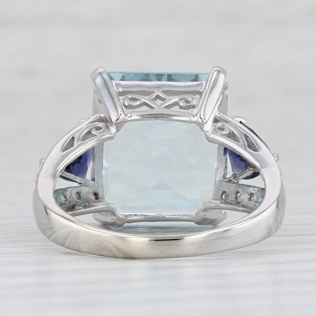 Light Gray 9.22ctw Aquamarine Iolite Cocktail Ring 14k White Gold Size 8