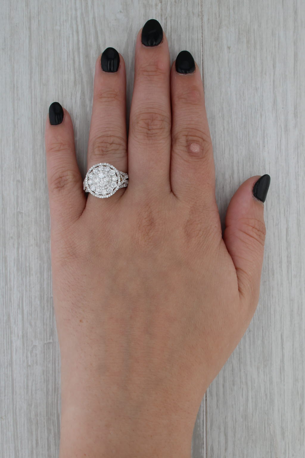 1.52ctw Diamond Cluster Halo Ring 14k Yellow White Gold Size 6.75 Cocktail