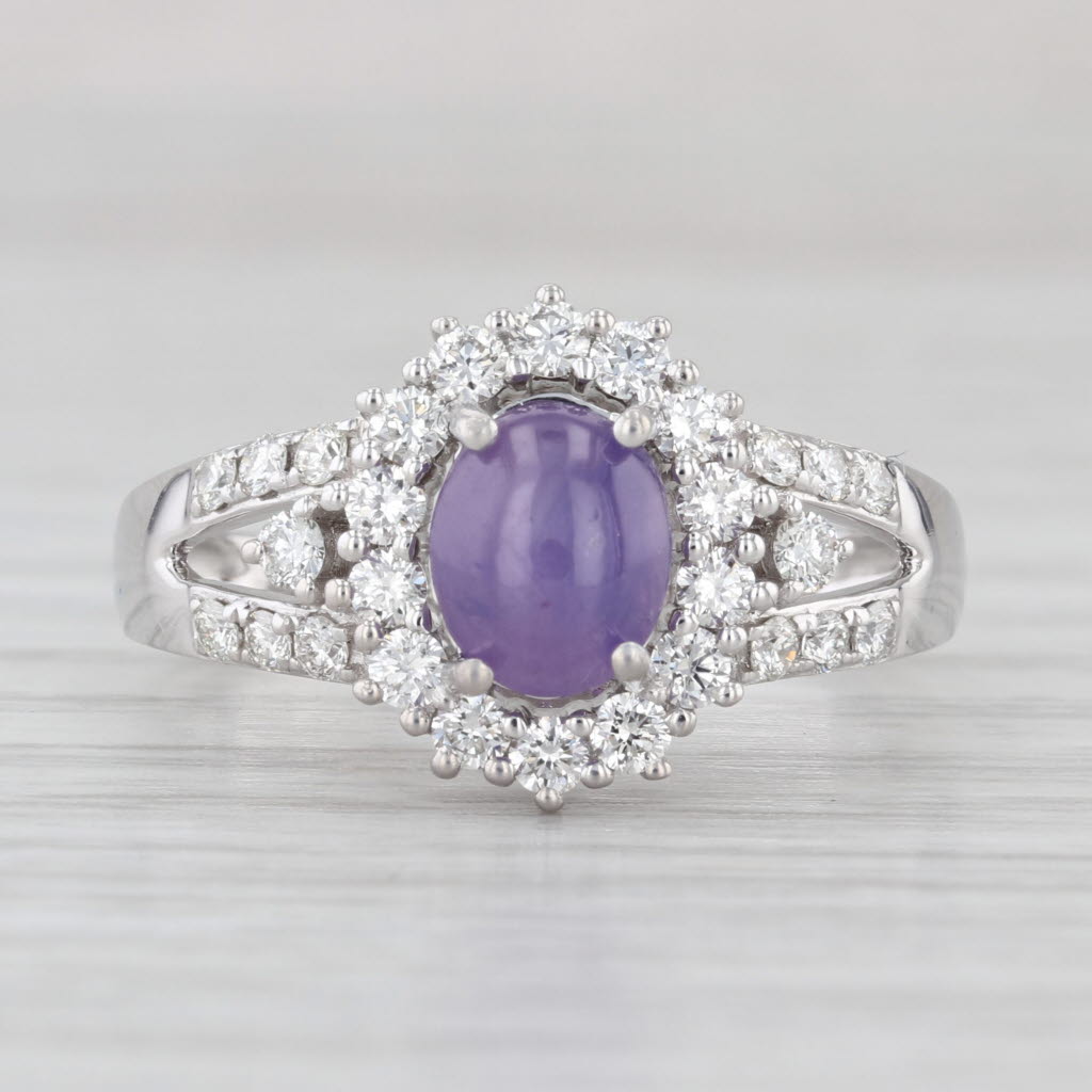 New 2.48ctw Purple Star Sapphire Diamond Halo Ring 14k White Gold Size 8.5