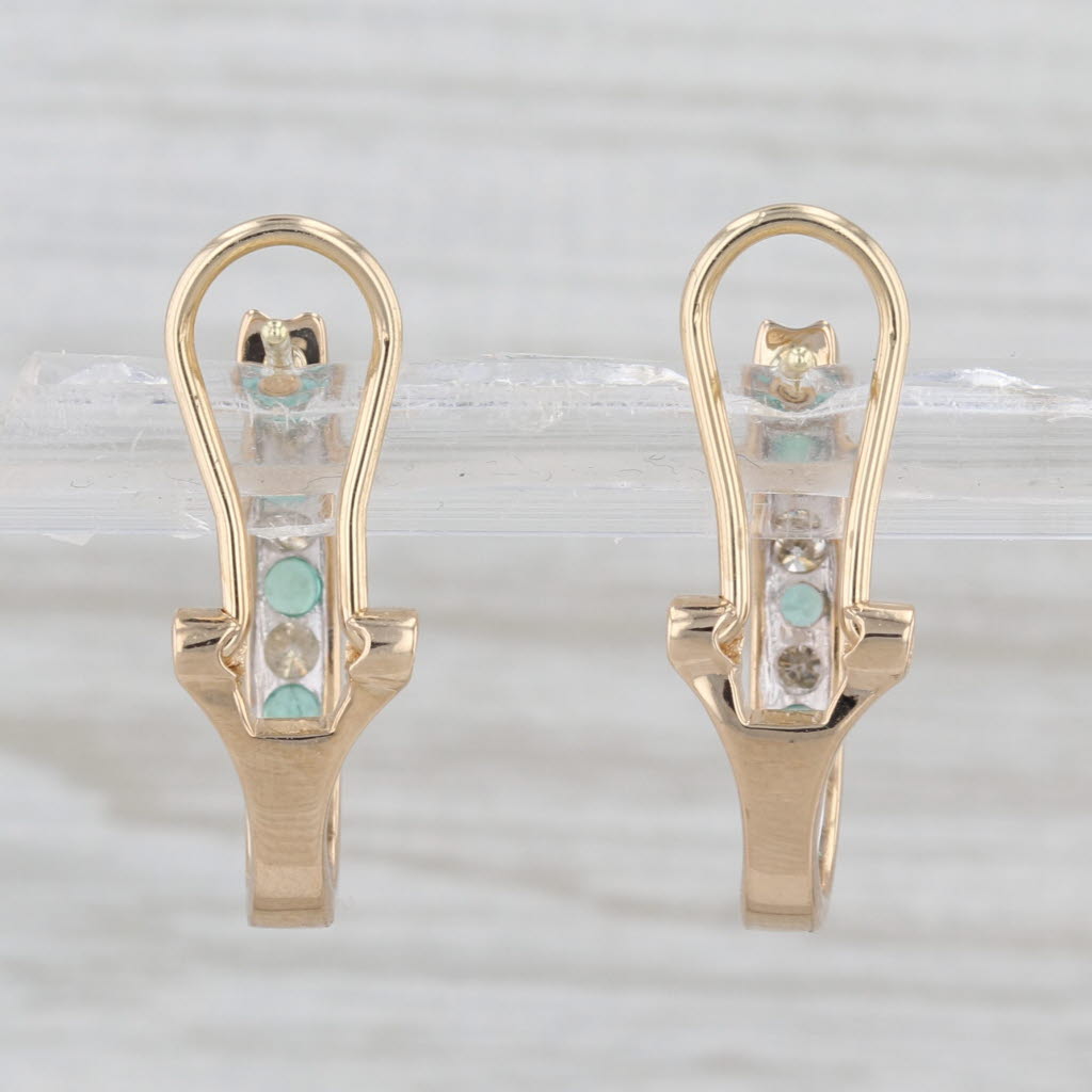 0.40ctw Diamond Emerald J-Hook Earrings 14k Yellow Gold Omega Backs