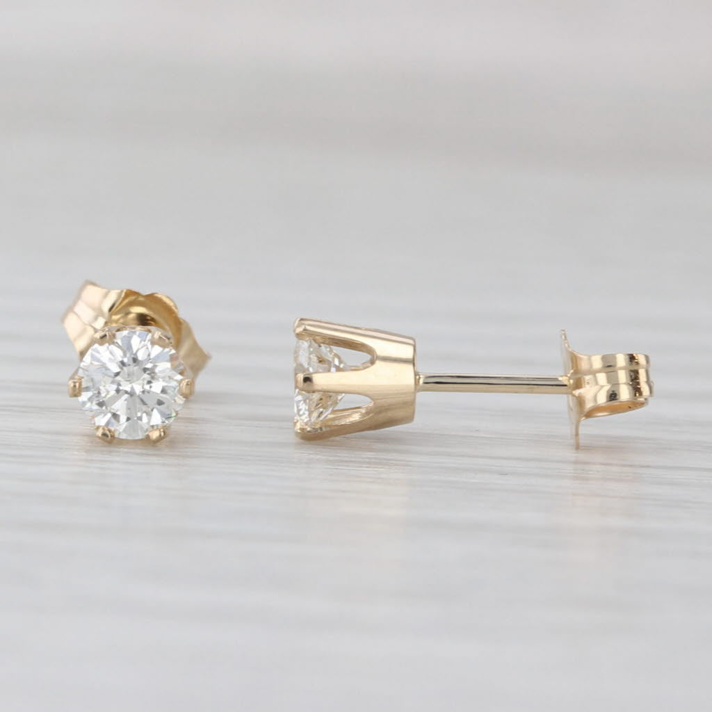 0.52ctw Diamond Solitaire Stud Earrings 14k Yellow Gold Round Studs