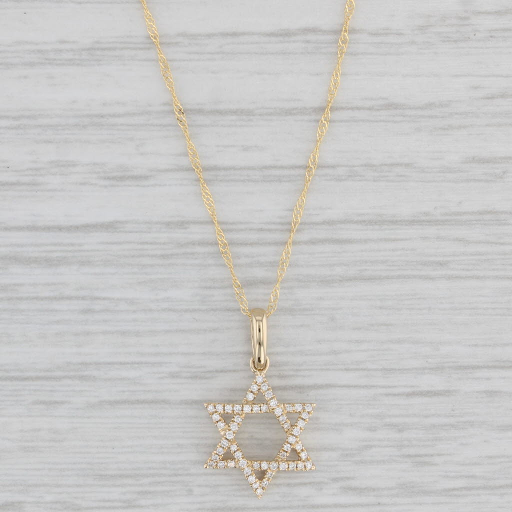 Light Gray New 0.11ctw Diamond Hebrew Star Pendant Necklace 14k Gold 17.75" Singapore Chain