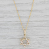 New 0.11ctw Diamond Hebrew Star Pendant Necklace 14k Gold 17.75" Singapore Chain