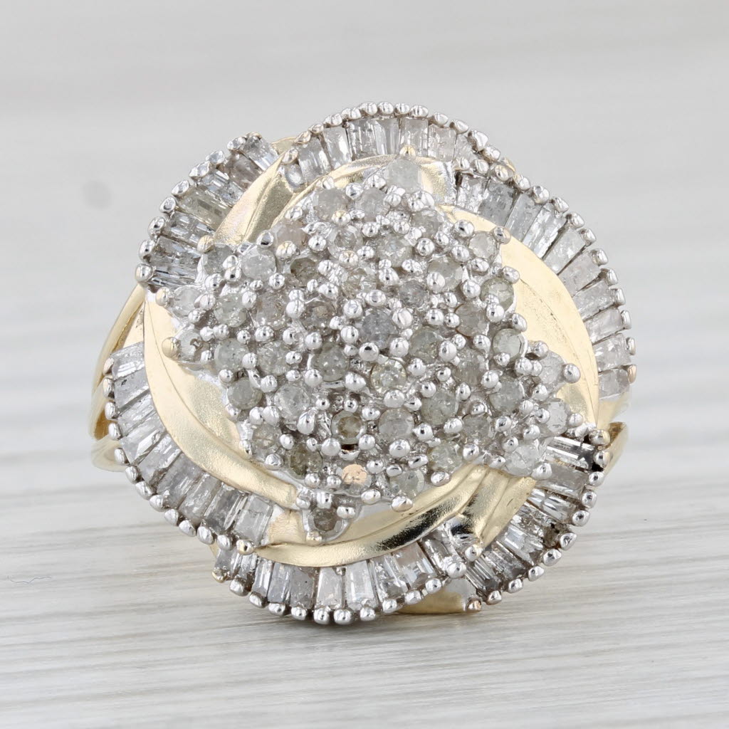 Light Gray 0.50ctw Diamond Cluster Swirl Ring 10k Yellow Gold Size 7 Cocktail