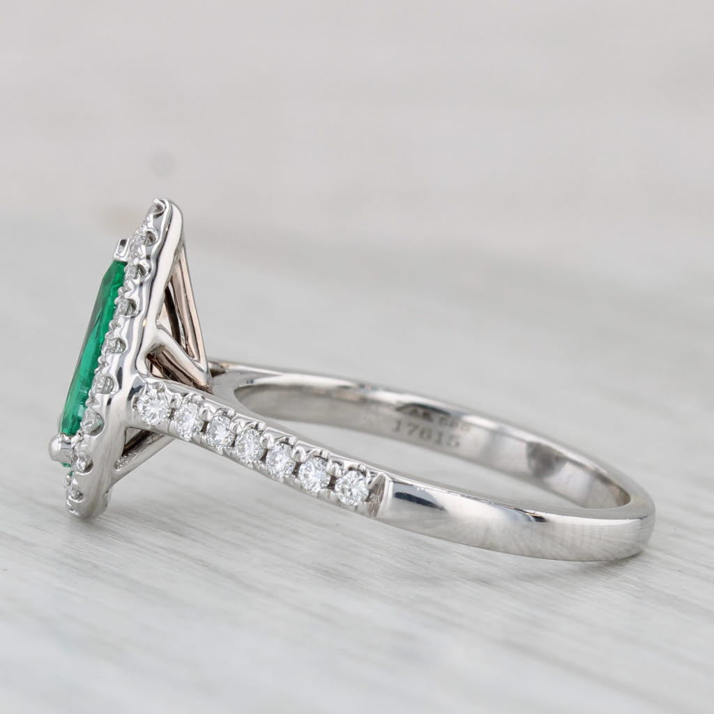 Light Gray 1.32ctw Emerald Diamond Halo Teardrop Ring 14k White Gold Size 6.5 Engagement