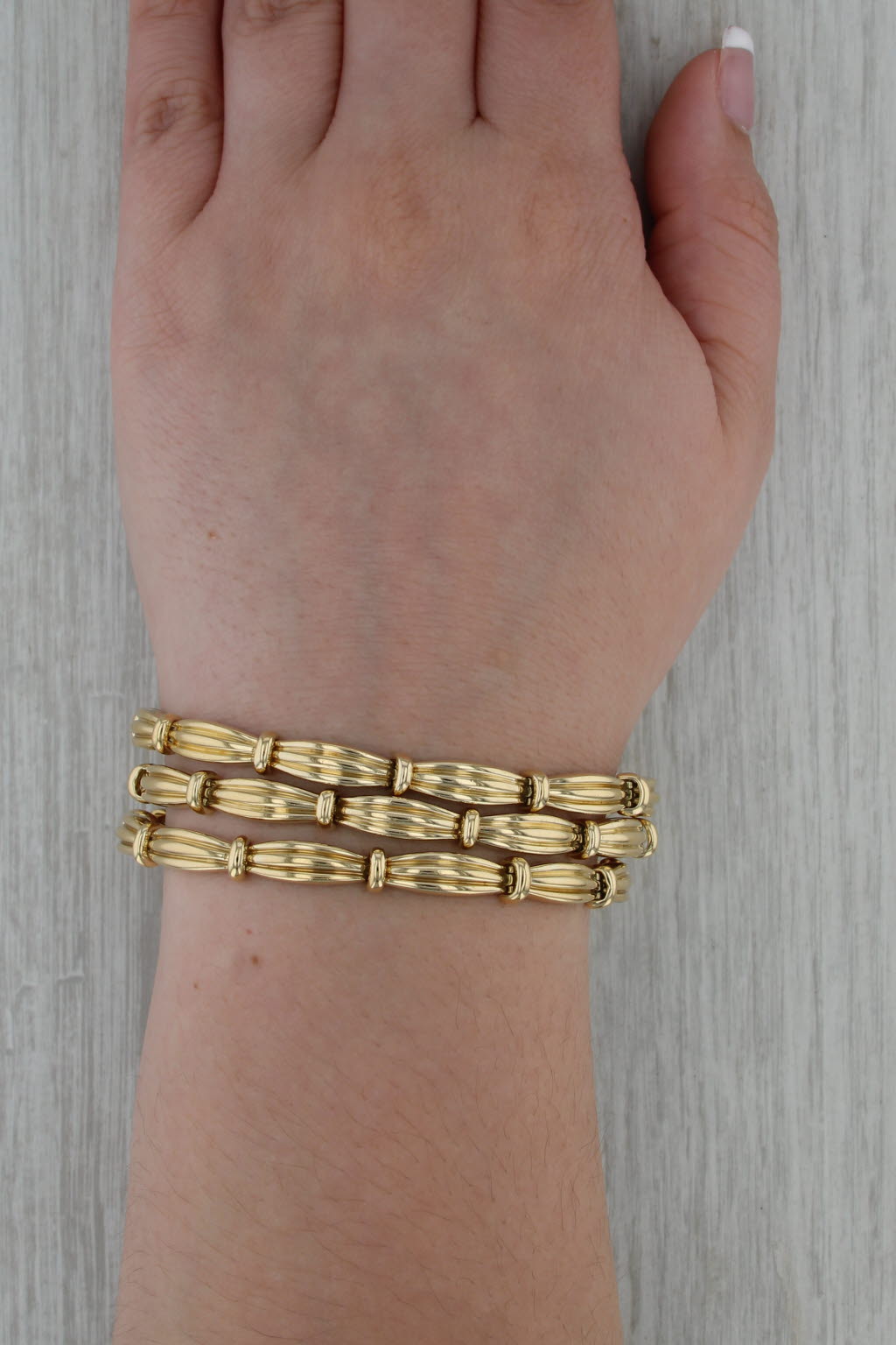 Vintage Tiffany 3-Row Bracelet 18k Yellow Gold w/ Box Magazine 7" 18mm