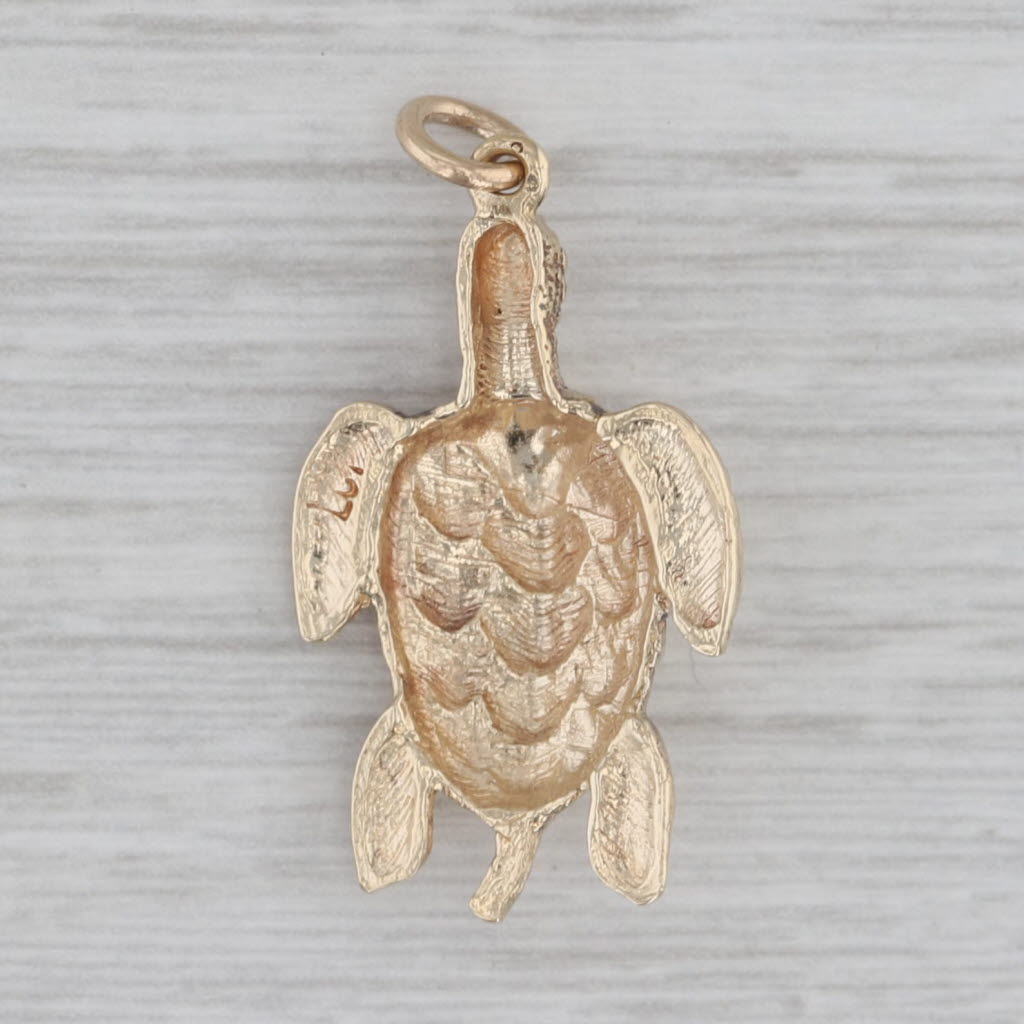 Gray Sea Turtle Pendant 14k Yellow Gold Charm Nautical Jewelry