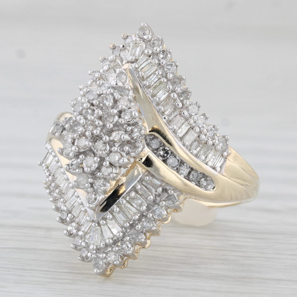 Light Gray 0.76ctw Diamond Cluster Cocktail Ring 10k Yellow Gold Size 7.25