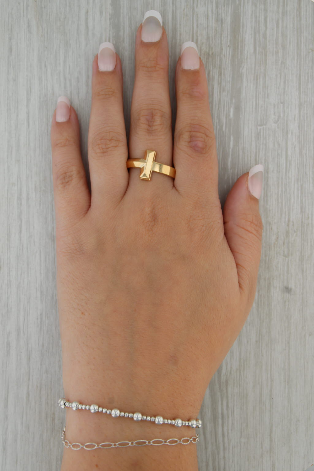 Tiffany & Co Beveled Large T Ring 18k Yellow Gold Size 10