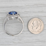 3.20ctw Lab Created Sapphire Diamond Halo Ring 10k White Gold Size 8.25
