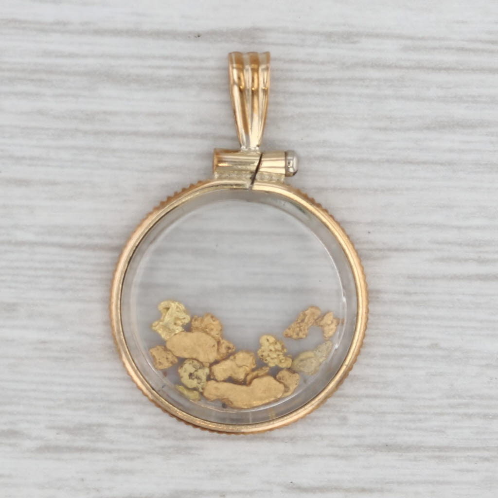20k Gold Nugget in Glass Pendant 1/20 12k Gold Filled Vintage
