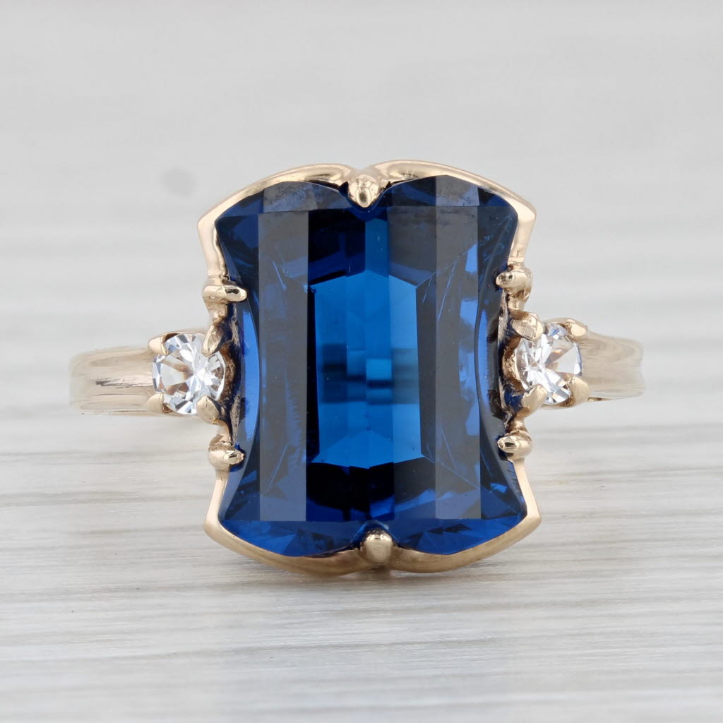 Light Gray Vintage Blue Lab Created Spinel Ring 10k Yellow Gold Size 7