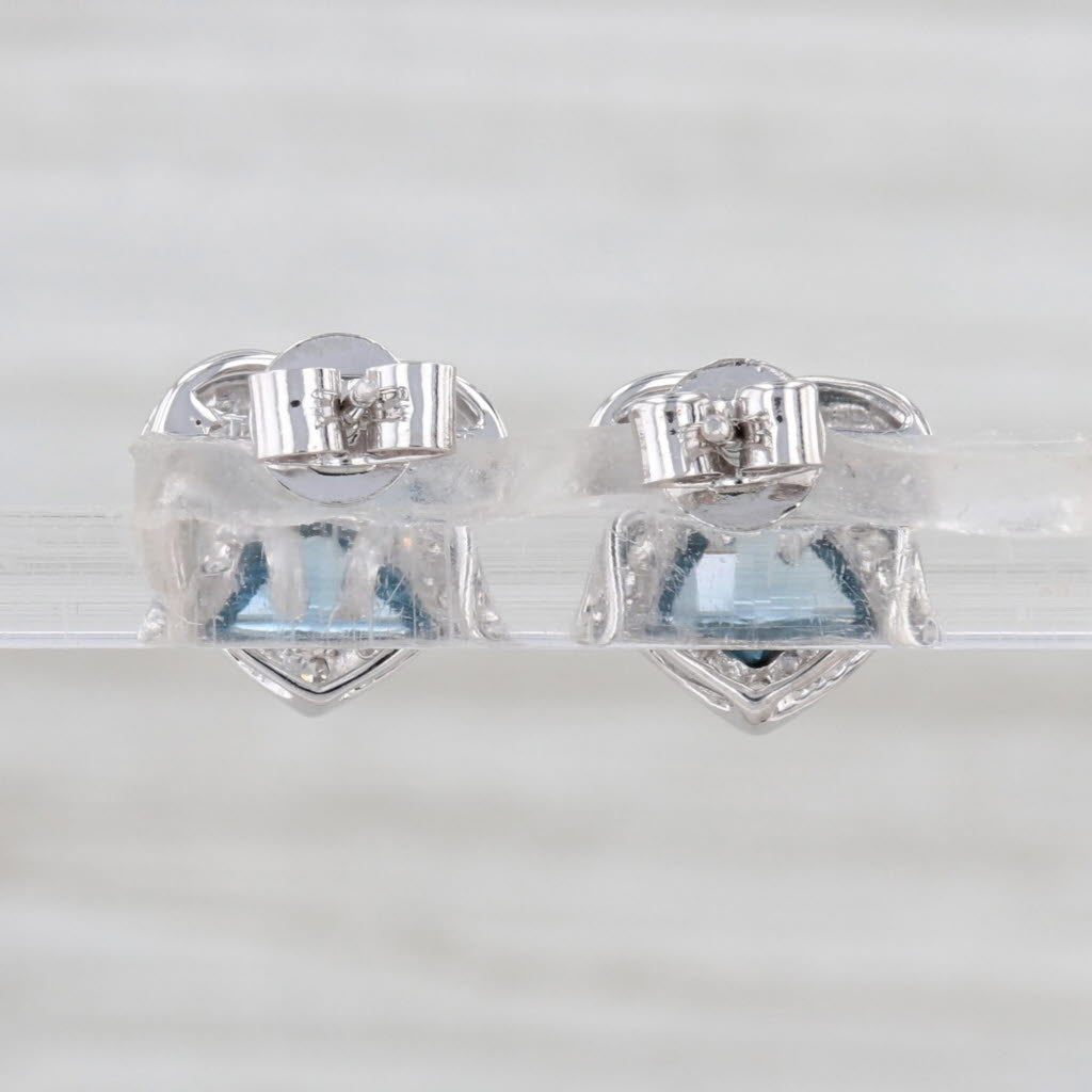 1.97ctw Blue Topaz Diamond Heart Stud Earrings 14k White Gold Studs