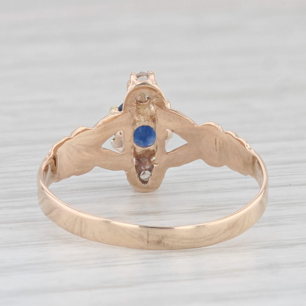 Light Gray Victorian 0.50ctw Blue Sapphire Diamond Ring 10k Yellow Gold Size 7 Antique