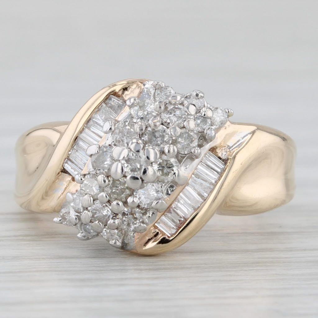 Gray 0.70ctw Diamond Cluster Bypass Ring 10k Yellow Gold Size 5
