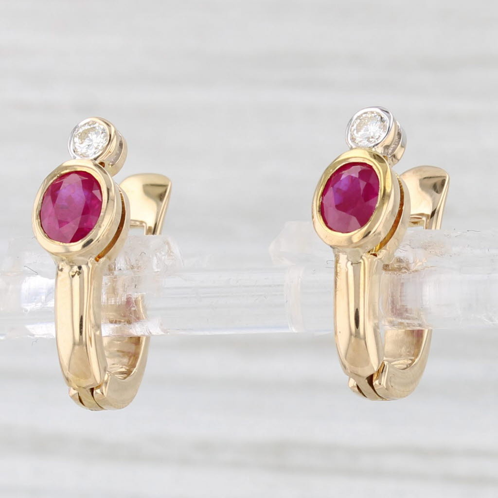 Light Gray 0.72ctw Ruby Diamond J-Hook Earrings 18k Yellow Gold Lever Backs