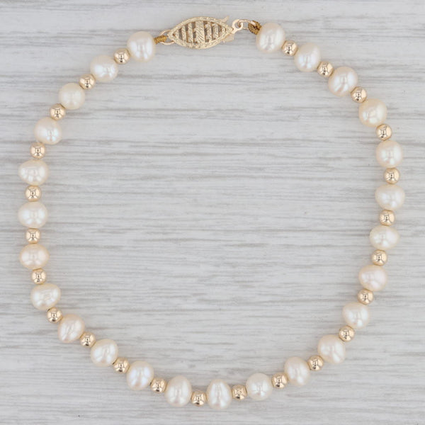 Cultured Freshwater Pearl Bead Strand Bracelet 14k Yellow Gold 7.5"