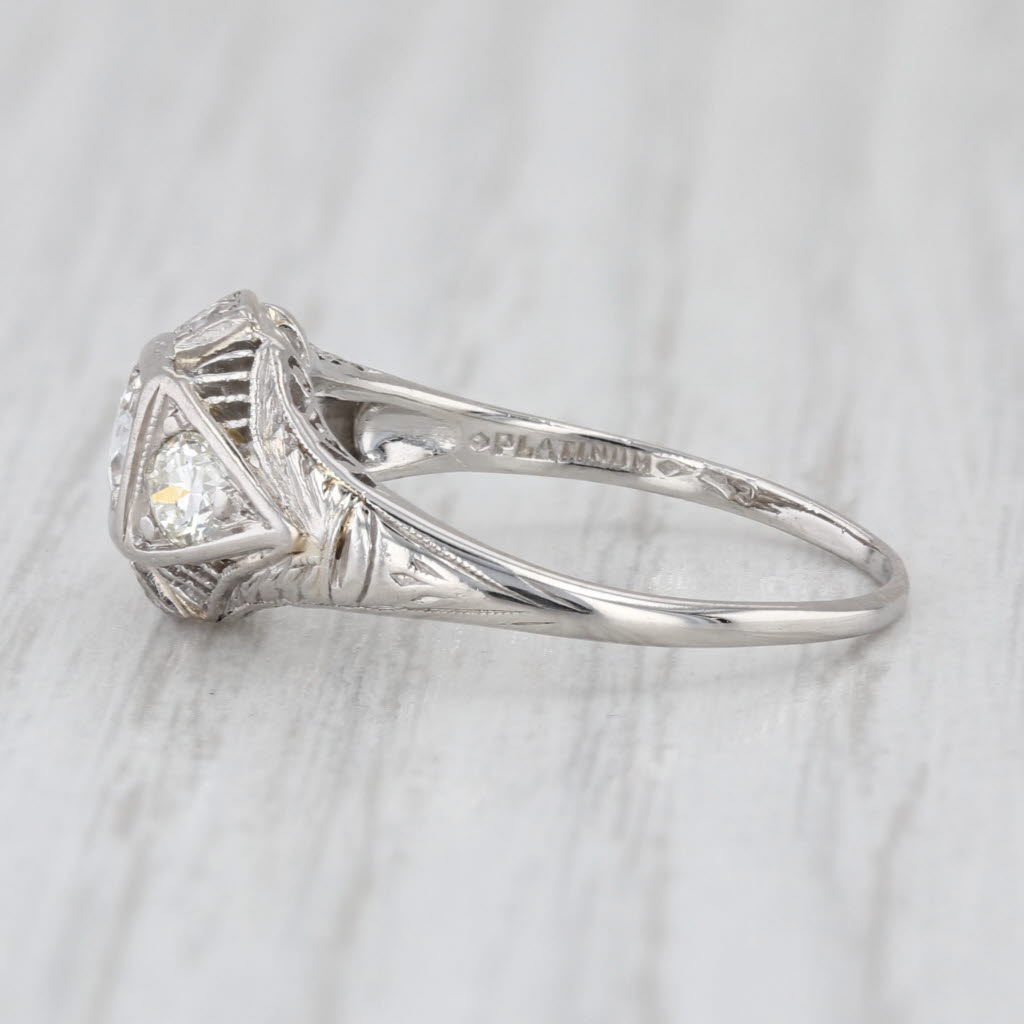 Art Deco 0.60ctw Diamond Engagement Ring Platinum Size 7 Vintage Filigree