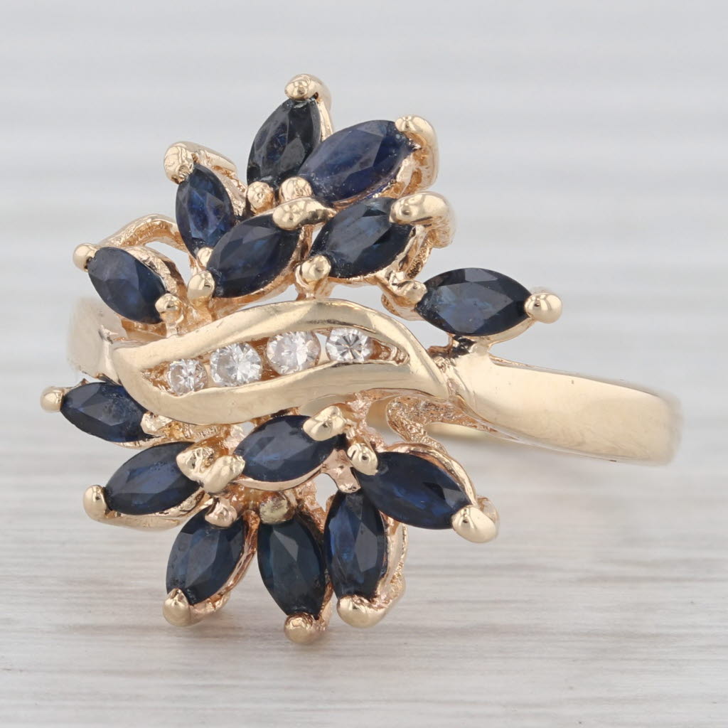 Light Gray 1.05ctw Blue Sapphire Diamond Cluster Flower Ring 14k Yellow Gold Size 6.25