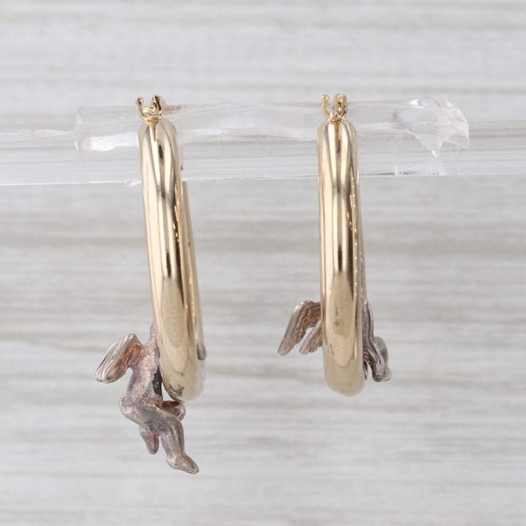 Cherub Hoop Earrings 14k Gold Sterling Silver Snap Top Round Hoops
