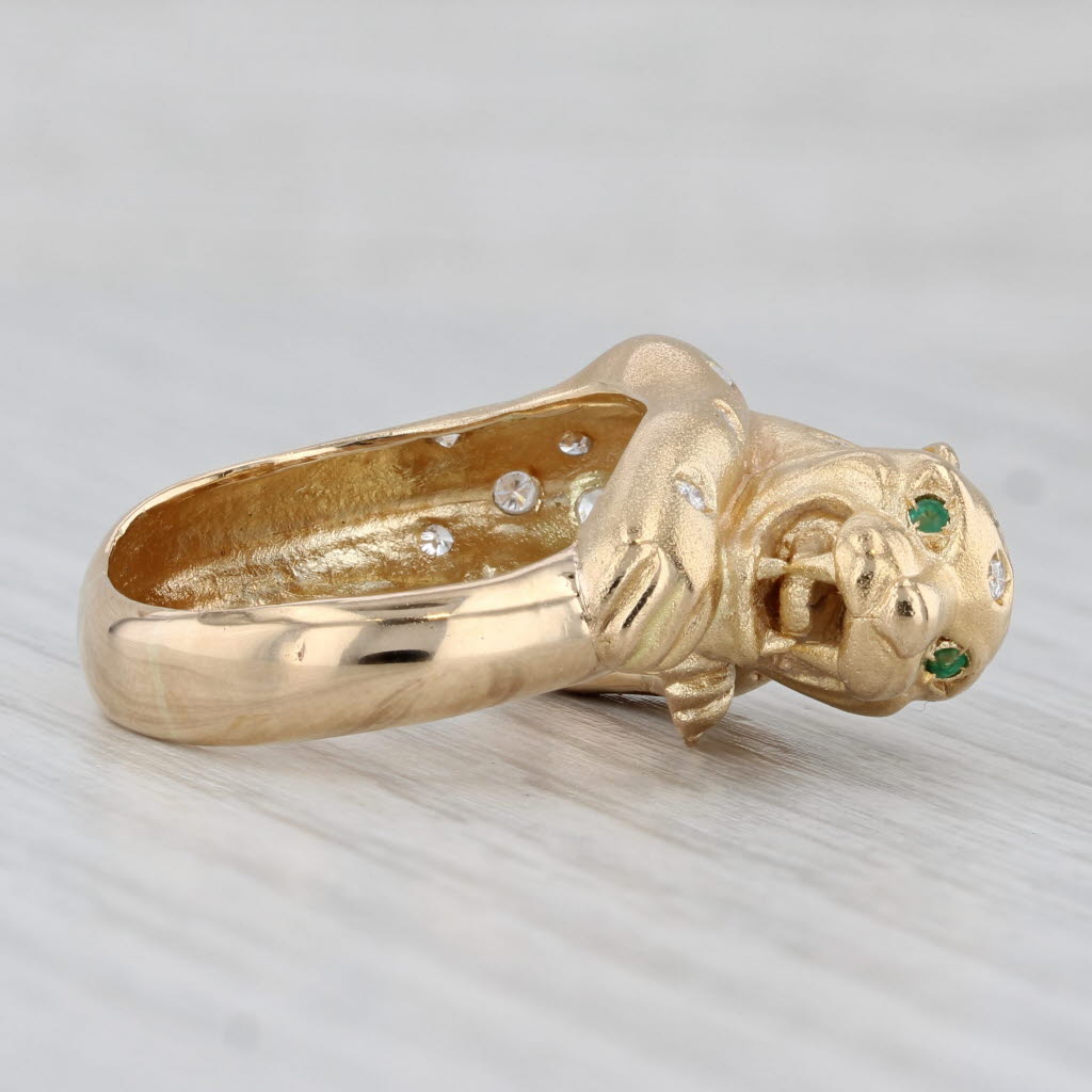 Gray 0.36ctw Diamond Leopard Ring 18k Yellow Gold Size 8.75 Emerald Eyes