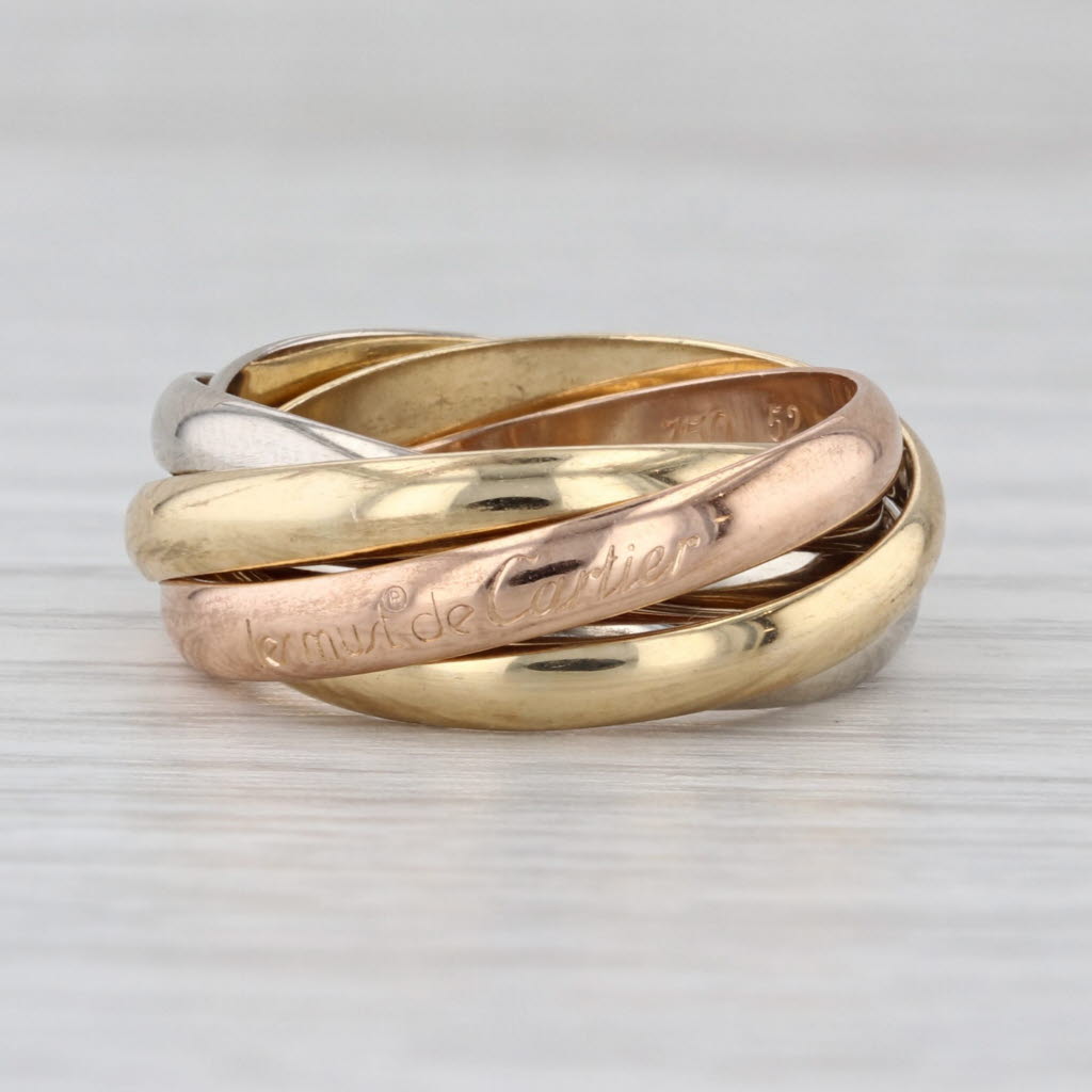 Les Must De Cartier 5 Bands Rolling Rings 18k Yellow Rose White Gold Sz 6.25 52