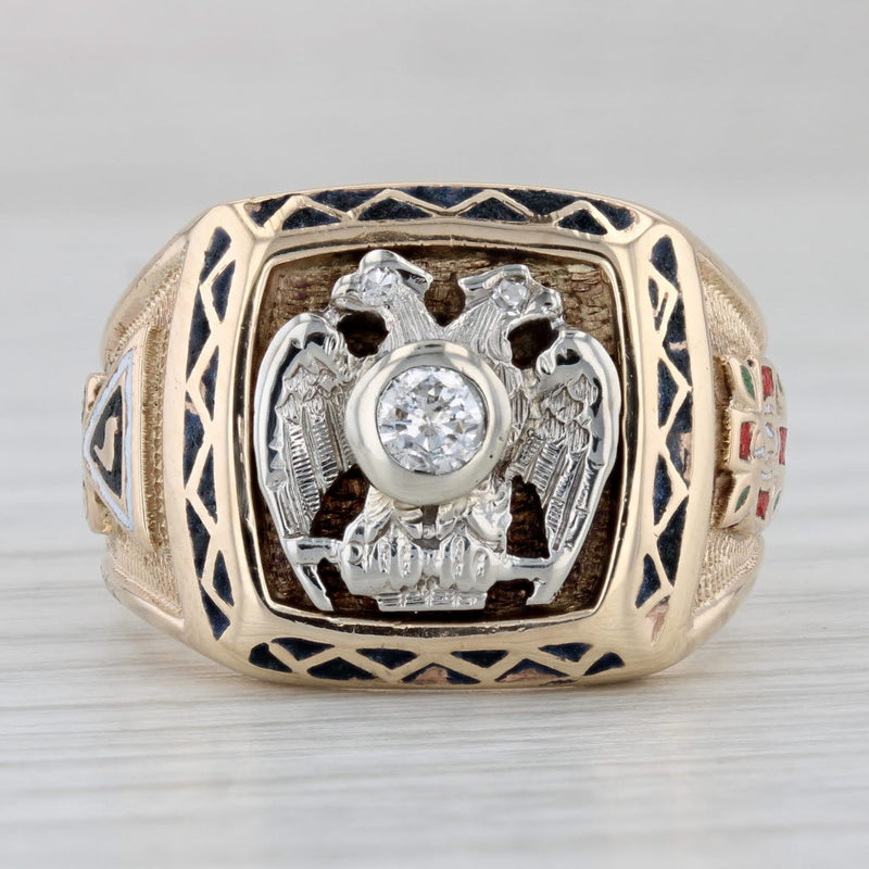 Gray Diamond Scottish Rite Ring 10k Gold Yod Rose Croix Size 9.75 32nd 14th Degree