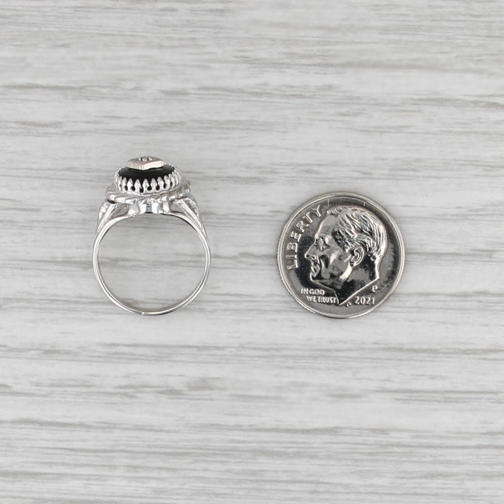 Onyx Signet Ring 10k White Gold Size 3.75 PSCo Vintage