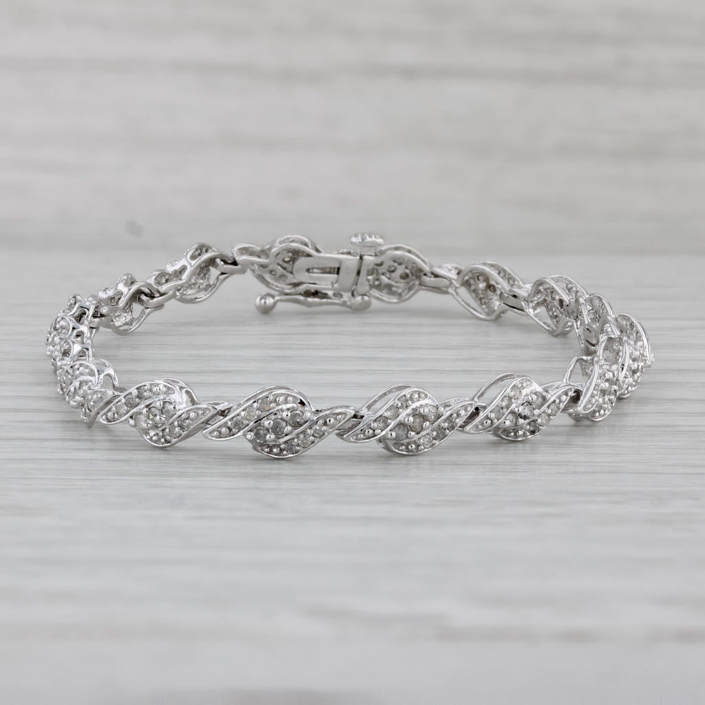 Gray 1ctw Diamond Scalloped Bracelet 10k White Gold 7" 5.6mm