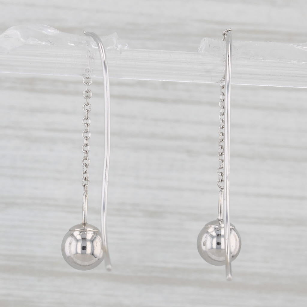 Light Gray Bead Drop Dangle Threader Earrings 14k White Gold