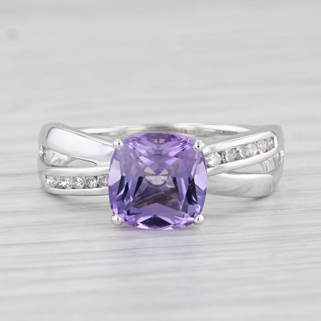 Light Gray 2.23ctw Cushion Amethyst Diamond Ring 14k White Gold Size 7.25