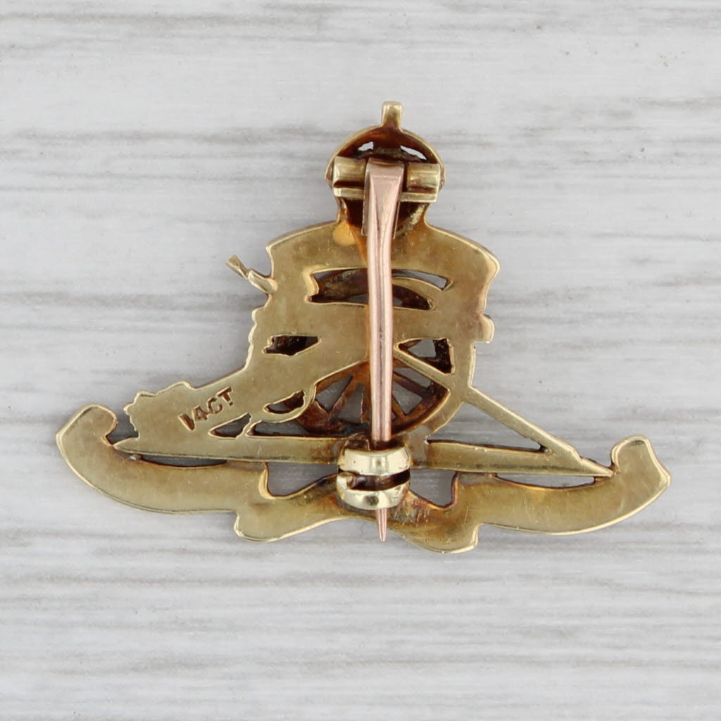 Gray Royal Regiment Canadian Artillery Pin 14k Gold Ubique Quo Fas et Gloria Ducunt