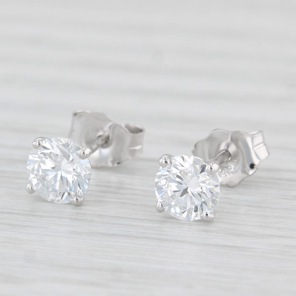 Light Gray New 0.80ctw Lab Created Diamond Stud Earrings 14k White Gold Round Solitaires