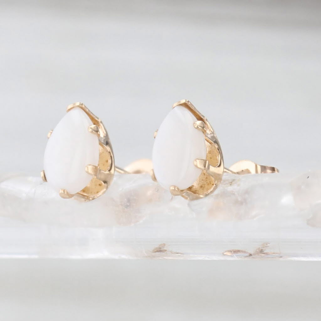 Common Opal Pear Solitaire Stud Earrings 10k Yellow Gold Studs