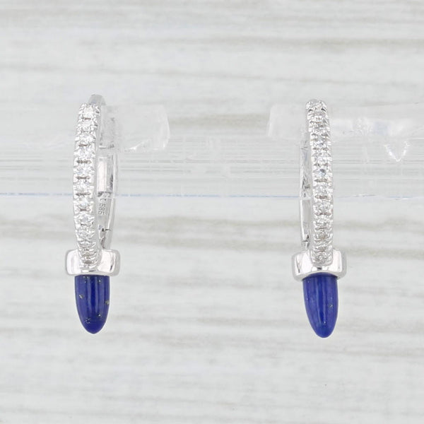 New Lapis Lazuli Diamond Hoop Earrings 14k White Gold Huggie Hoops
