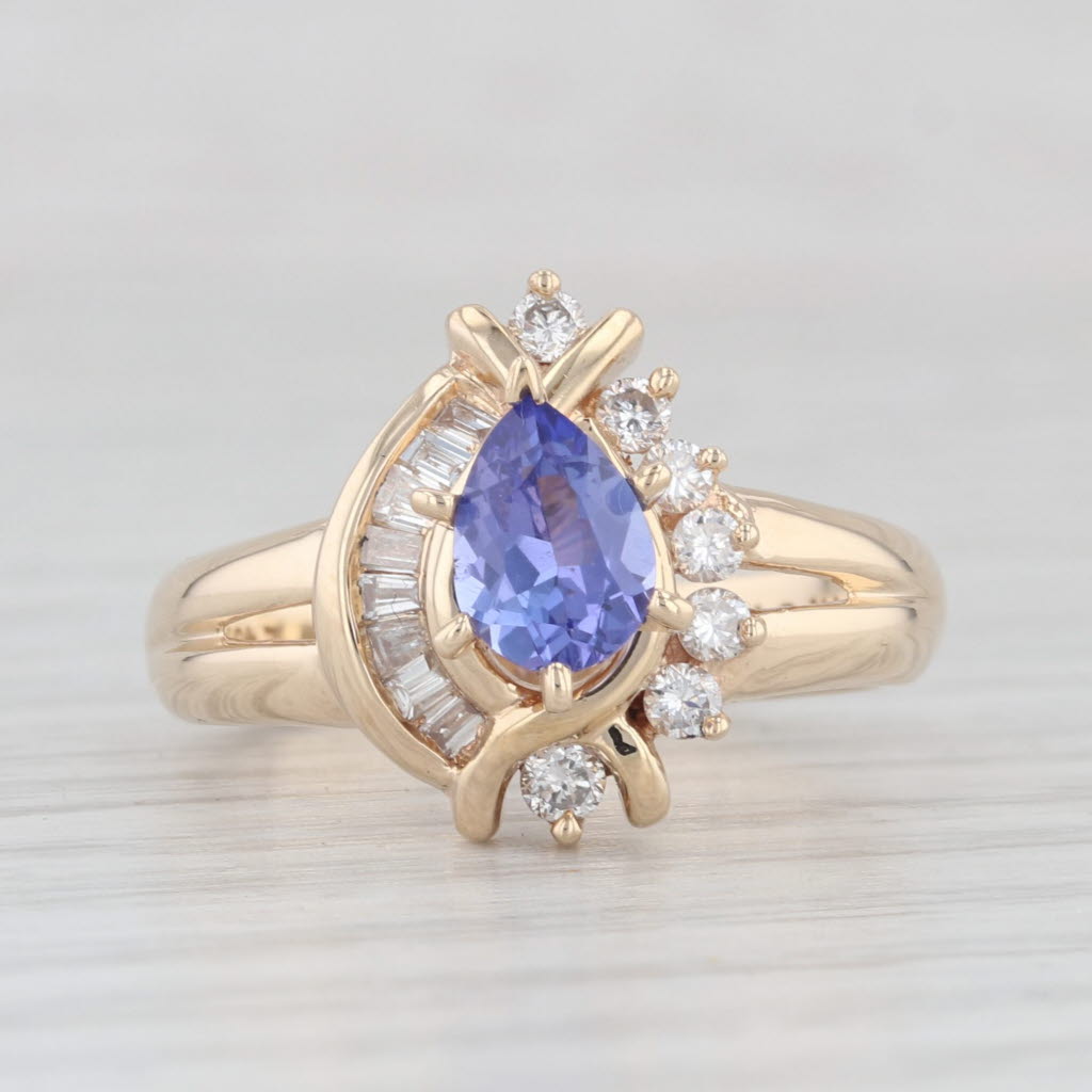 Light Gray 1.16ctw Pear Tanzanite Diamond Halo Ring 14k Yellow Gold Size 6.75 Engagement