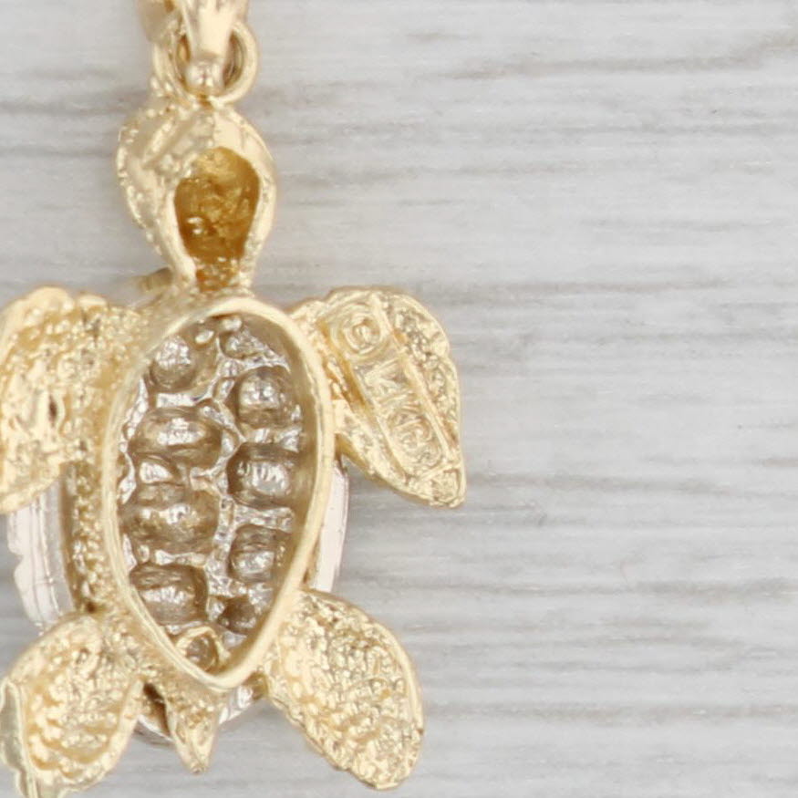 Light Gray Sea Turtle Pendant 14k Yellow White Gold Nautical Jewelry