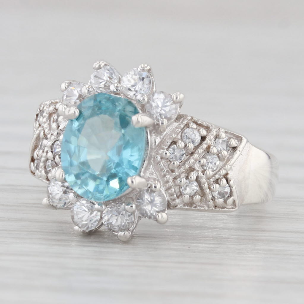 Light Gray 2.39ctw Blue White Zircon Cubic Zirconia Cocktail Ring Sterling Silver Size 6