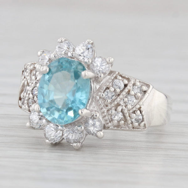 2.39ctw Blue White Zircon Cubic Zirconia Cocktail Ring Sterling Silver Size 6