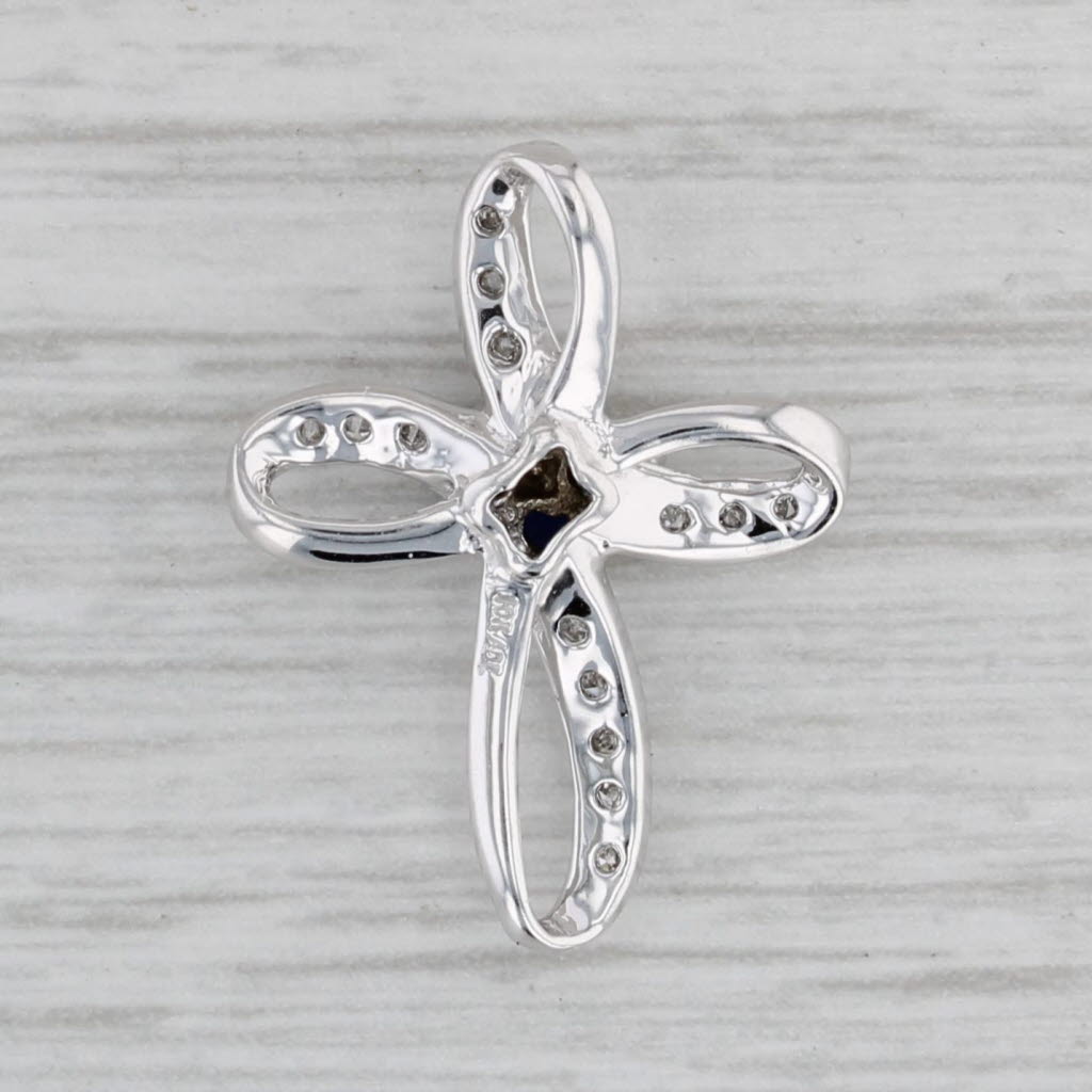 Gray Blue Sapphire Flower Diamond Cross Pendant 10k White Gold