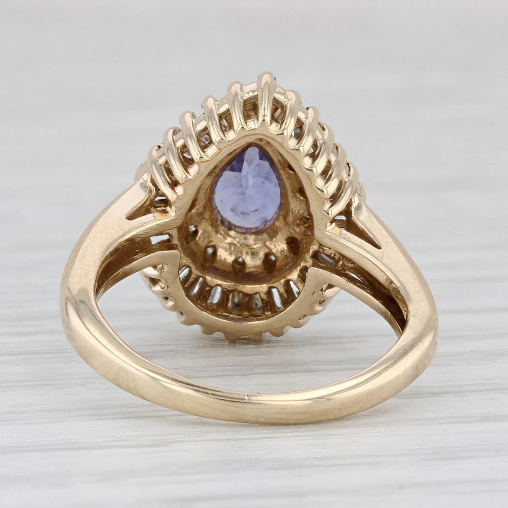 Light Gray 0.69ctw Pear Tanzanite Diamond Halo Ring 14k Yellow Gold Size 5