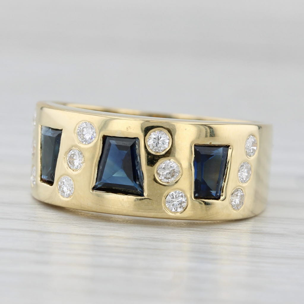 Light Gray 1.47ctw Blue Sapphire Diamond Ring 18k Yellow Gold Size 7.5-7.75 Band