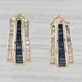 Gray 3ctw Blue Sapphire Diamond J-Hook Earrings 14k Yellow Gold Pierced Omega Backs