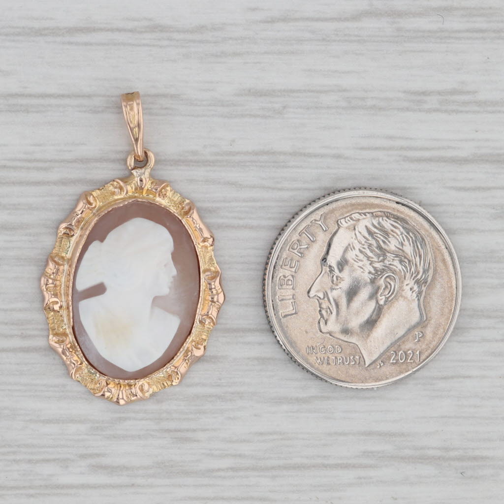 Gray Vintage Carved Shell Cameo Pendant 14k Yellow Gold