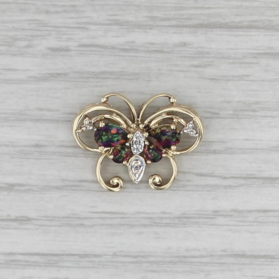 1.30ctw Mystic Topaz Butterfly Pendant 10k Yellow Gold Floating Drop