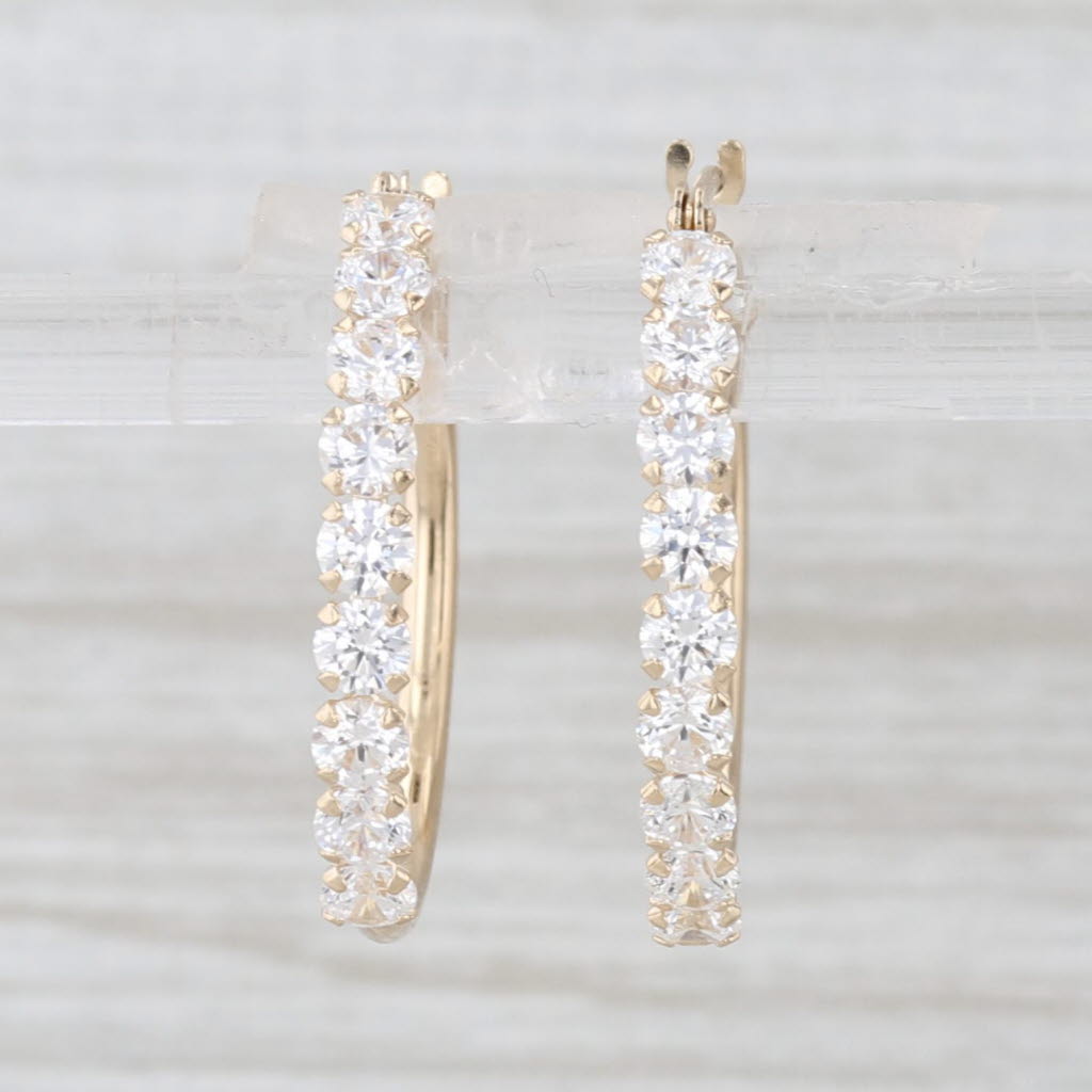 Light Gray 0.90ctw Cubic Zirconia Hoop Earrings 14k Yellow Gold Snap Top Posts