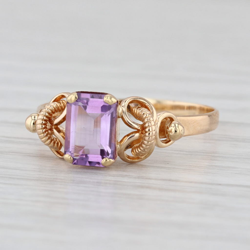 Vintage Amethyst Solitaire Ring 18k Rose Gold Size 7.5